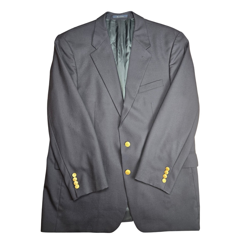 Chaps Ralph Lauren Mens Blazer Jacket Navy Wool Gold Button Size 46R‎